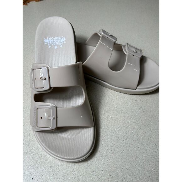 LUOFU Women's Double Buckle Strap Slide Sandals Nude Color, Size 7.5 (38) NWOT - Picture 2 of 4